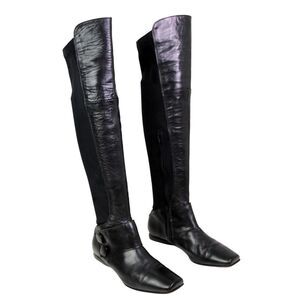 Manas Lea Foscati BLACK REAL LEATHER SUEDE PULL ON TALL RIDING BOOTS SHOES Sz 39